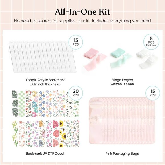 15 Pieces Acrylic Bookmark Blanks 3mm Thicken Bookmark Making Kit with 20 Pcs Fl - Picture 3 of 7